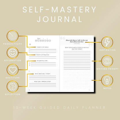 Self-Mastery Journal for Men with Prompts - 13 Week Guided Gratitude Journal - 5 Minute Journal - Reflection Manifestation Journals for Mindfulness - Self Care Journal - Goal Journal for Women & Men