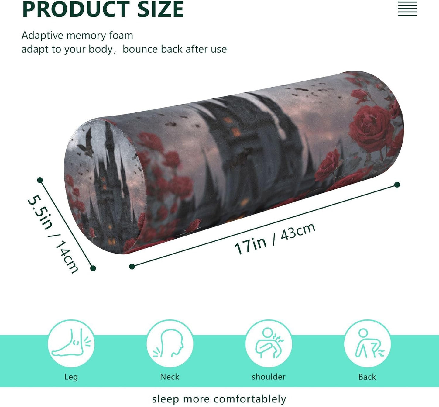 c Neck Roll Pillow Bolster Round Health Memory Foam Long Cervical Cylinder Pillows with Removable Washable Cover for Body Bed Legs Back Yoga - Colors A