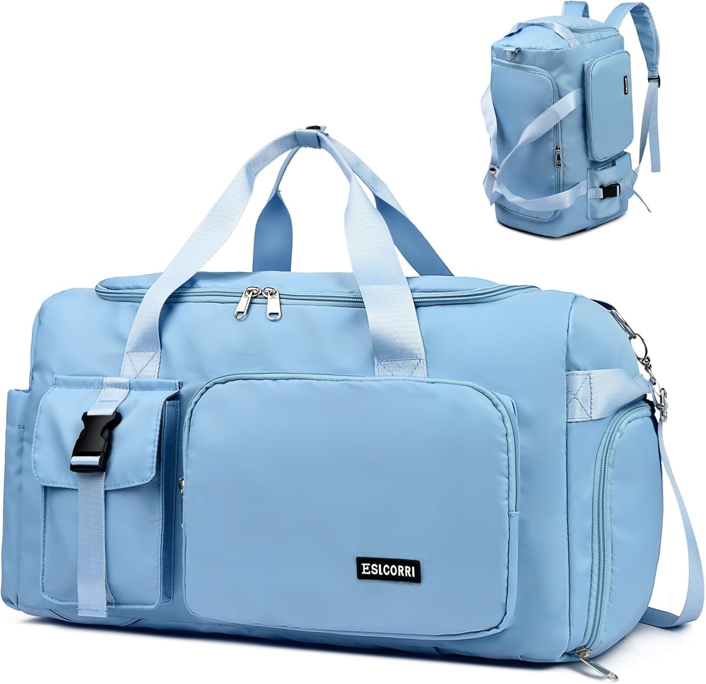 Eslcorri Gym Duffle Bag for Women Men, Sports Backpack with Wet & Shoe Compartment, Fitness Overnight Weekender Bag for Yoga, Swim, Travel (Style B, GreenPink)