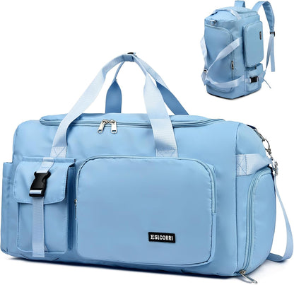 Eslcorri Gym Duffle Bag for Women Men, Sports Backpack with Wet & Shoe Compartment, Fitness Overnight Weekender Bag for Yoga, Swim, Travel (Style B, GreenPink)