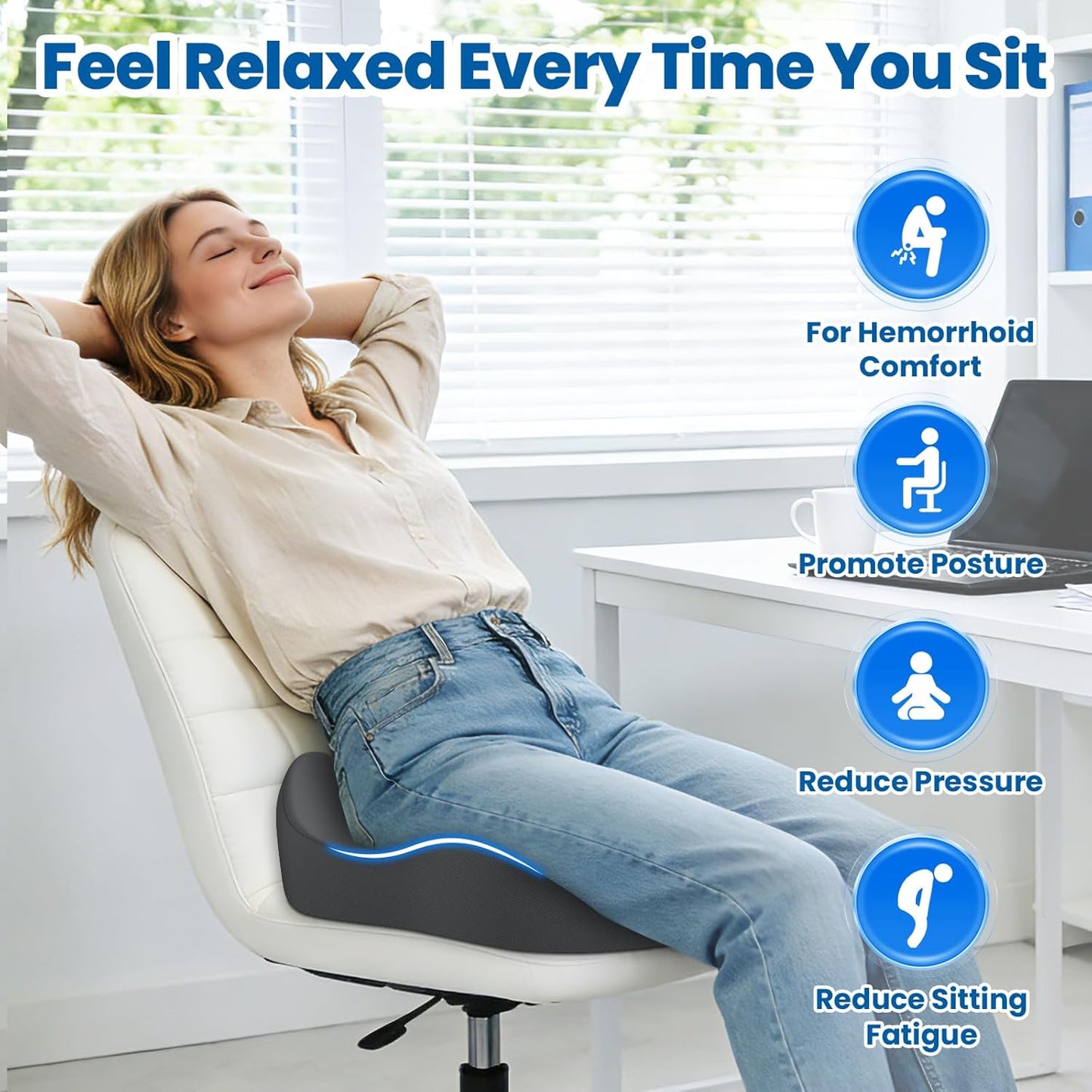 SweetSlubr Large Donut Pillow Seat Cushion for Hemorrhoid Discomfort&Tailbone Pressure, Office Chair Cushion for Long Sitting, Ergonomic Coccyx Pillow for Postpartum Pregnancy, Lifting Cushions, Black