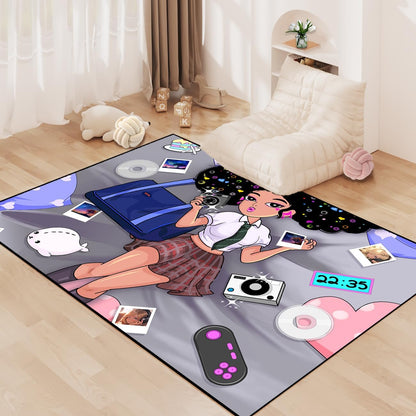 Black Girl Area Rug for Bedroom African Black Girls Floor Rugs for Living Room Playroom Cartoon Art Home Decor Soft Yoga Mats for Women Afro Purple 47" x 31" (2.7 x 3 Feet)
