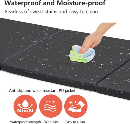 PayLessHere Gymnastics Mat - Folding Gymnastic Mat for Tumbling, Stretching, Yoga & Arts - Thick PU Leather - Indoor/Outdoor