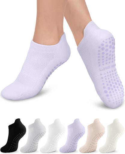 3/6 Pairs Grip Pilates Socks for Women, Non-slip Yoga Athletic Socks for Barre Ballet Barefoot Workout Hospital