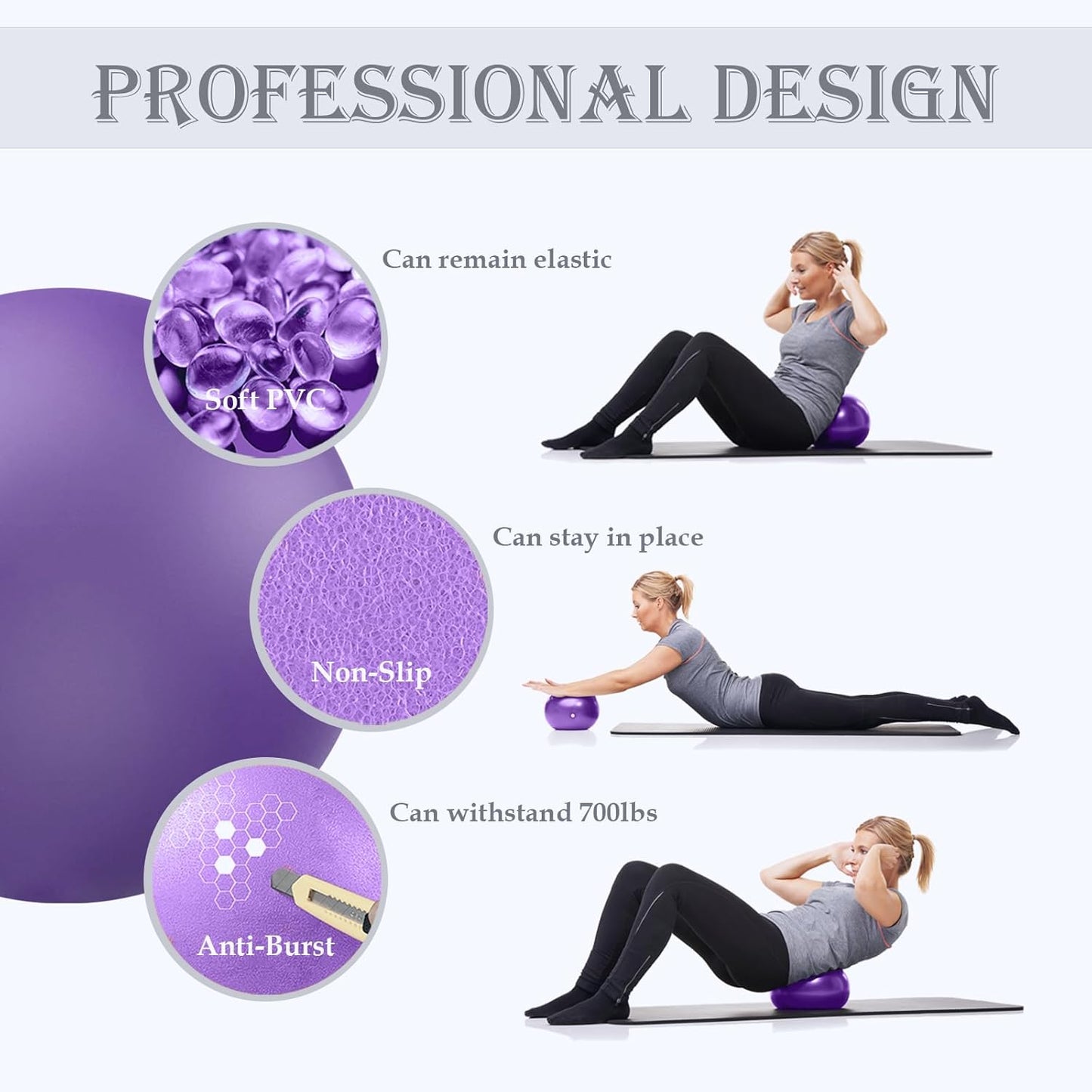 PL-0003 Soft Exercise Ball, Anti-Burst Yoga Ball Chair Supports 2200lbs PL-0003