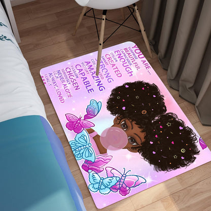 Black Girl Area Rug for Bedroom African Black Girls Floor Rugs for Living Room Playroom Cartoon Art Home Decor Soft Yoga Mats for Women Afro Purple 47" x 31" (2.7 x 3 Feet)
