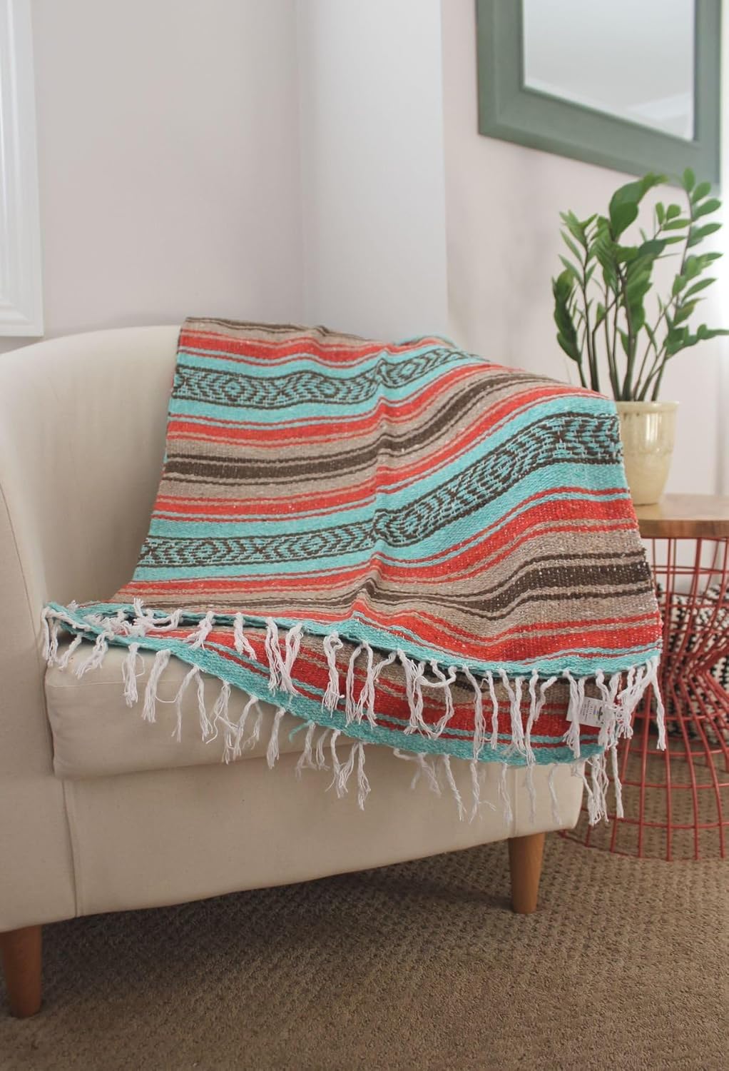 Del Mex Classic Mexican Blanket, Large Authentic Woven Falsa Throw (70"x50"), Artisan Southwest Décor for Beach, Yoga, Outdoors (Lavender)