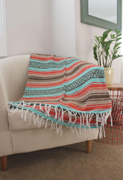 Del Mex Classic Mexican Blanket, Large Authentic Woven Falsa Throw (70"x50"), Artisan Southwest Décor for Beach, Yoga, Outdoors (Lavender)