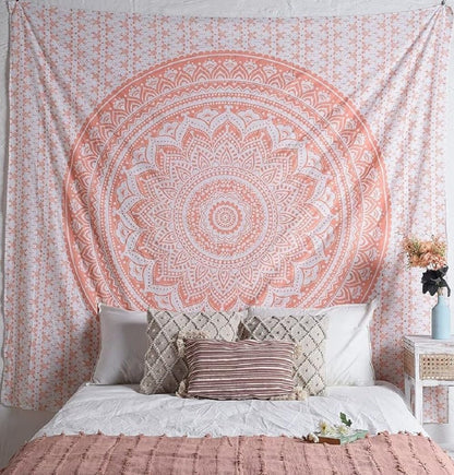 THE ART BOX Original Gold Tapestry Wall Hanging Mandala – Cotton Throw Tapestry – Boho Bedding White and Gold Medium Bedspread 54x60 Inches – Meditation & Yoga Rug Mat