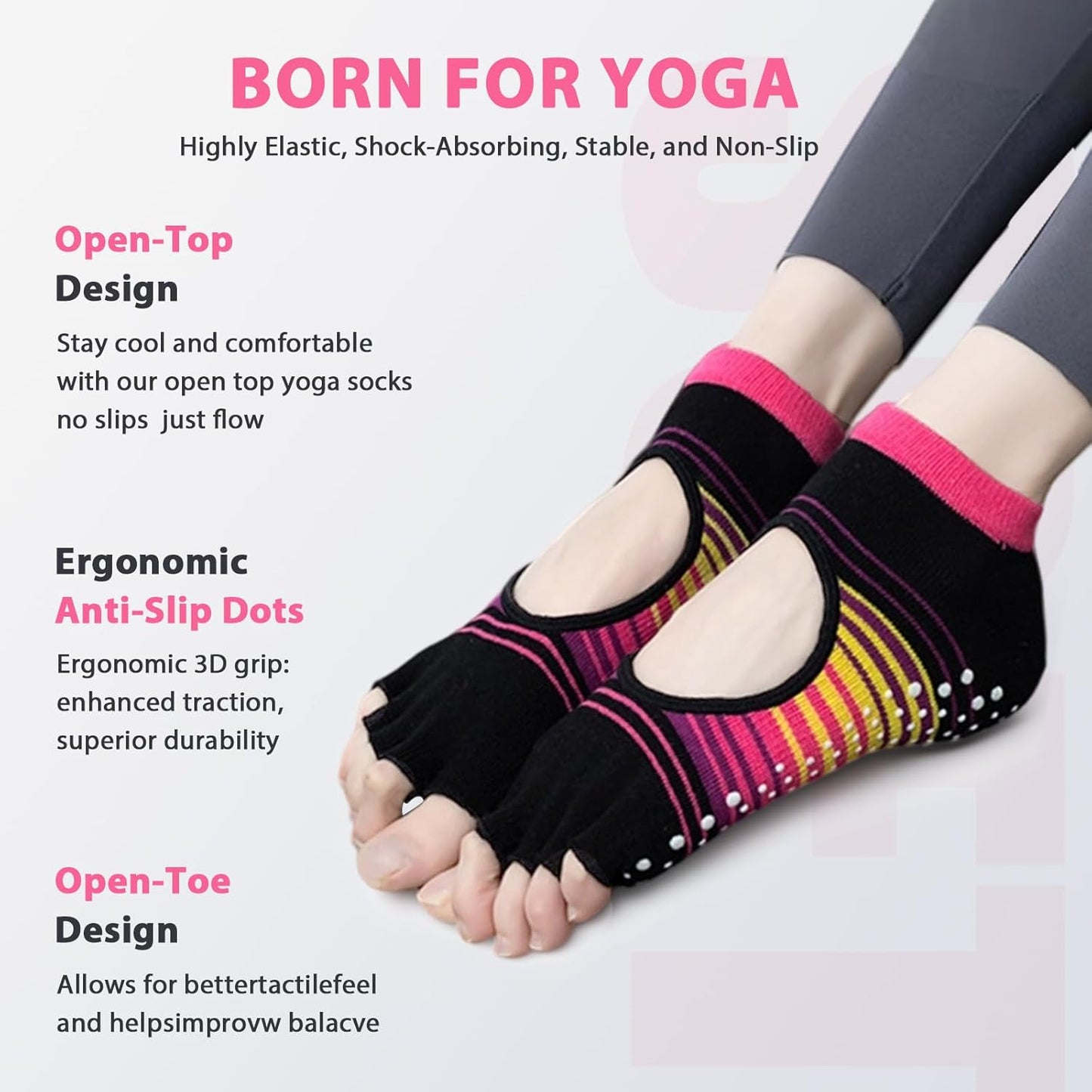 Pilates Socks for Women Grip Yoga Non Slip Socks for Barre Dance Workout Hospital