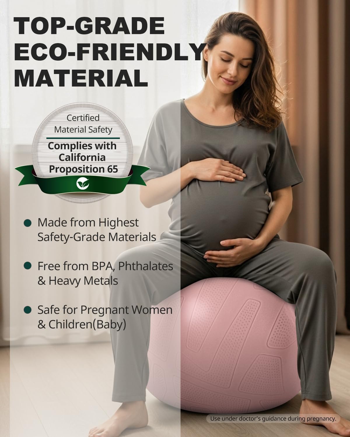 Trideer Pregnancy Birthing Ball, 1.7mm Extra Thick Yoga Ball for Maternity, Labor, Physio, Recovery, Exercise Guide & Daily Comfort Tips for All Trimesters, 1000LB Anti-Burst Non-Slip Stability Ball