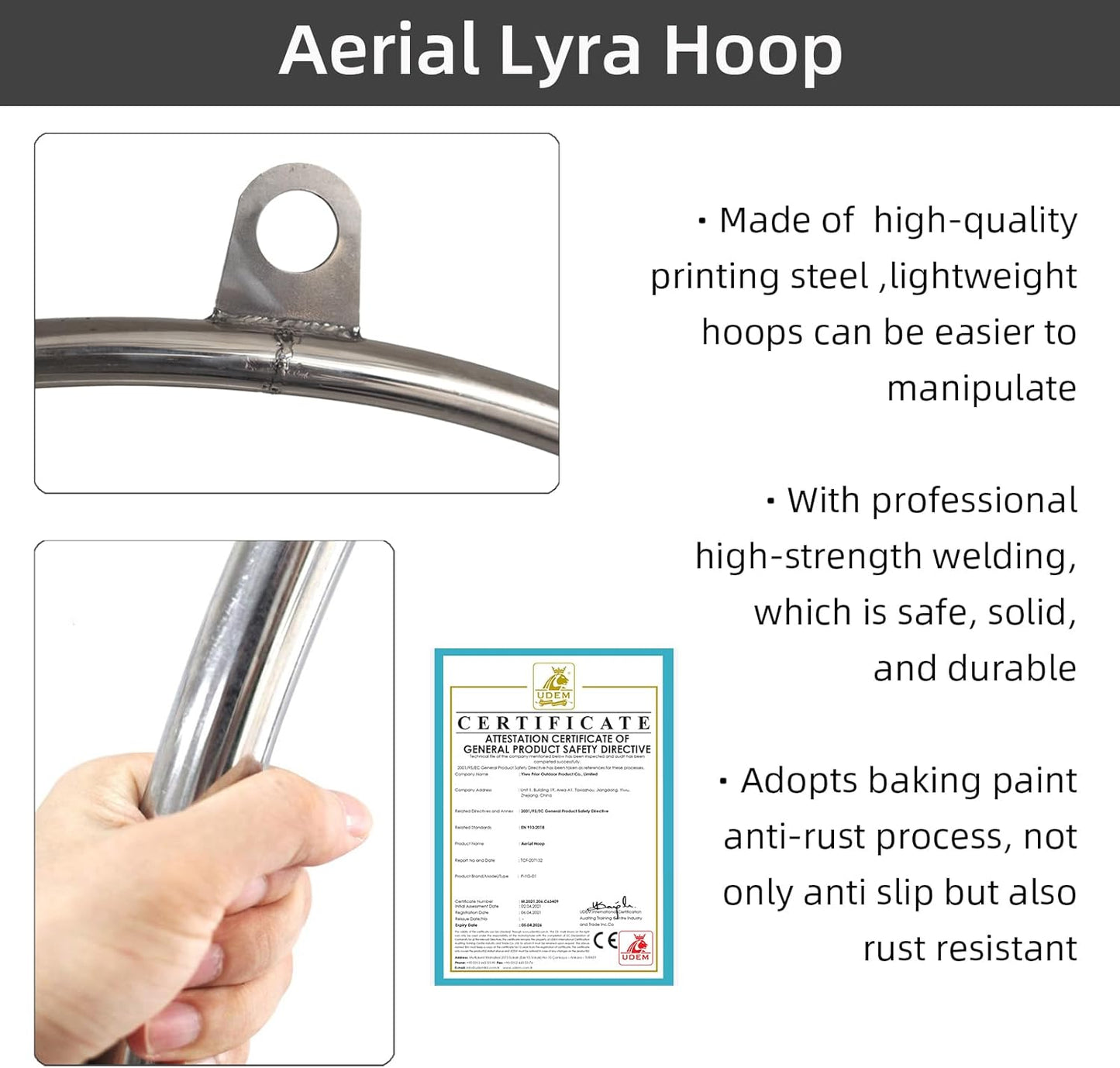 PRIOR FITNESS Aerial Lyra Hoop Set for Adults Suspension Professional Ring Fitness Stainless Steel Single Point Aerial Hoop Equipment Kit(Tube Dia:25mm and 32mm)