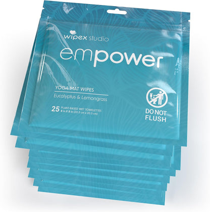Wipex Studio Empower Yoga Mat Cleaner Wipes 25ct Zip Pack, Ultra Thick and Textured, Lemongrass Eucalyptus Scent, Natural Choice for Yoga, Pilates, or Any Movement Practice