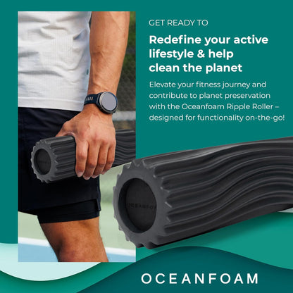 Oceanfoam Ripple Travel Foam Roller (11" x 3.35") Firm Mini Foam Roller for Physical Therapy, Deep Tissue Massage, Back Pain - High Density, Ergonomic Wave Textured - Yoga, Pilates, Exercise (Natural) - Colors A