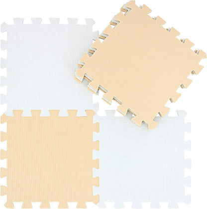 qqpp EVA Rubber 18 Tiles Interlocking Puzzle Foam Floor Mats - Baby Play Mat for Playing | Exercise Mat for Home Workout. White, Pink, Gray. QC-ACLb18N