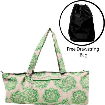 Yoga Mat Bag for Women, Cotton & Jute Storage Bag with Mandala Print, Large Multi-Functional Yoga Bag with Zipper Pocket, Mat Carrier Bag, Fitness Mat Holder for Yoga, Studio, Workout (29x8x12)