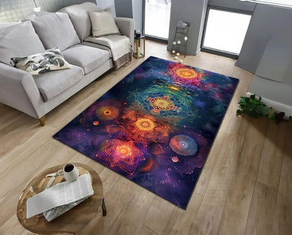 Chakra Round Area Rug, Non-Slip Meditation & Yoga Carpet for Living Room, Meditation Round Area Rugs, Modern Circular Bedroom Rug 57