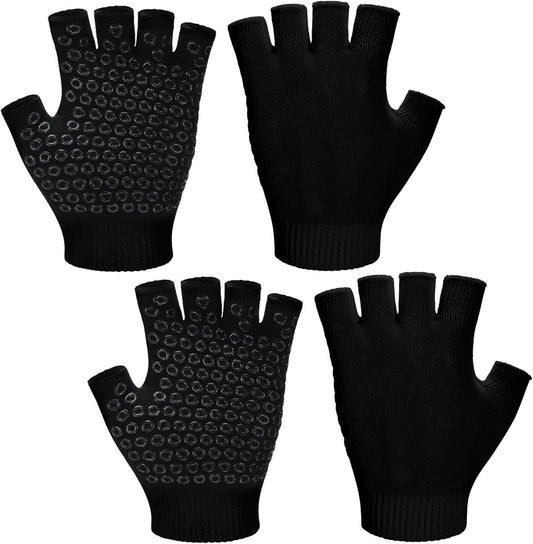 Eurzom 2 Pairs Non Slip Yoga Gloves for Women Fingerless Pilates Gloves with Grips for Yoga Fitness Workout Sports Exercise Gym