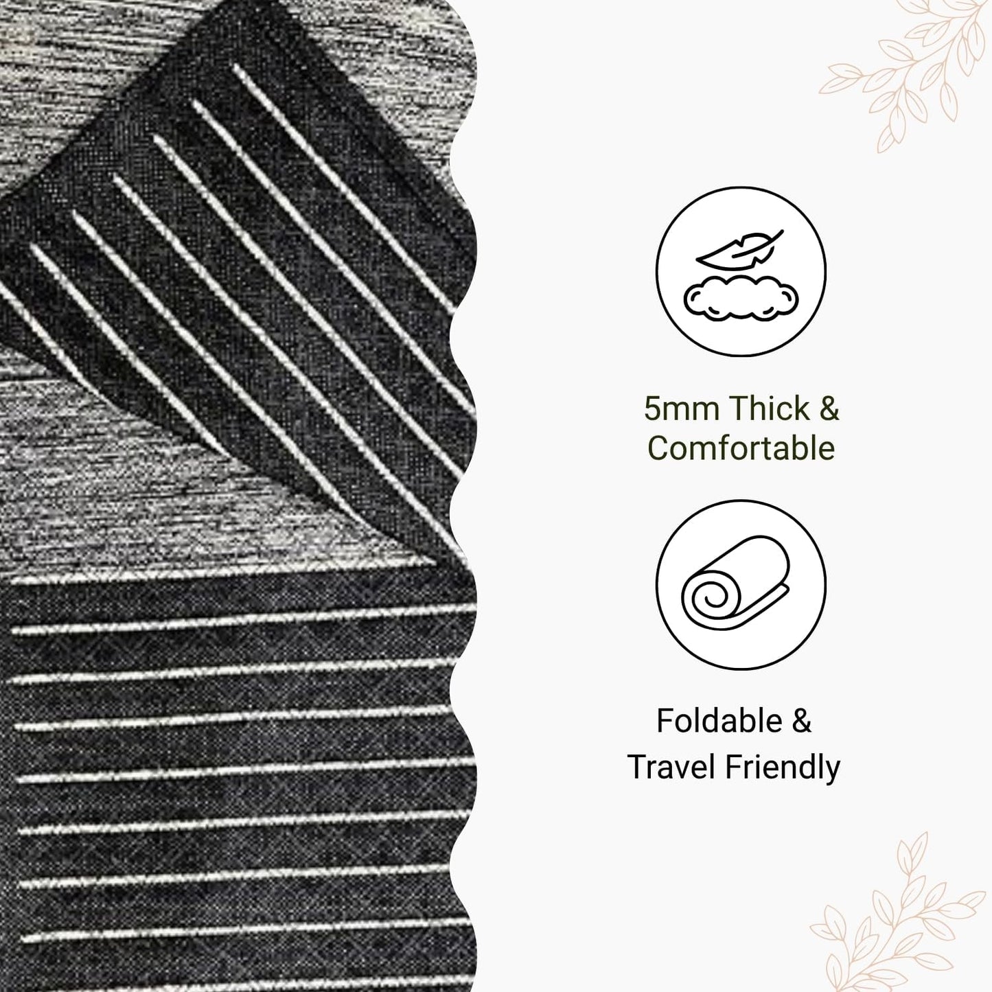 Indian Handmade100 % Organic Anti Skid Multi Colour Cotton Yoga Mat - Eco-Friendly Hand-Woven Rug - Non-Slip & Thick (24”x72”x5mm) for Hot yoga & Everyday Fitness at Home - Comfortable & Foldable Extra-Long Mat