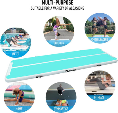 AKSPORT Gymnastics Air Mat Tumble Track Tumbling Mat Inflatable Floor Mats with Air Pump for Home Use/Tumble/Gym/Training/Cheerleading/Parkour/Beach/Park/Water