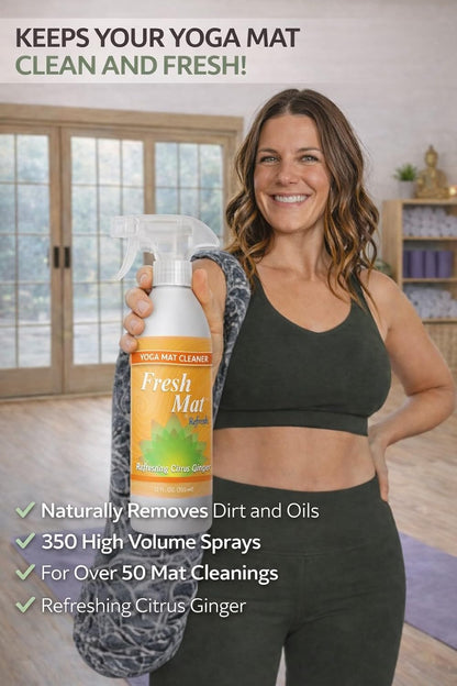 Fresh Mat Yoga Mat Cleaner Spray - Natural Deodorizing Cleaner for Yoga Mats & Fitness Equipment - No-Rinse, Residue-Free Formula with Witch Hazel & Essential Oil, Refreshing Citrus Ginger (24 fl oz).