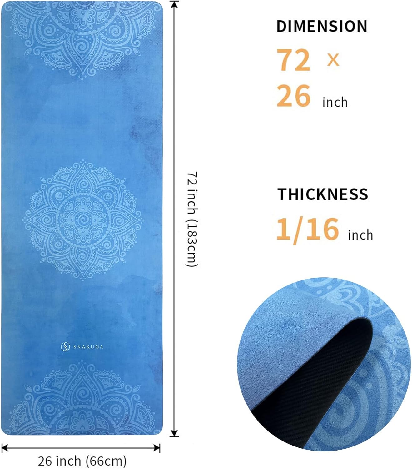 Travel Yoga Mat, Non Slip Exercise Suede Mat with Carry Bag, All-Purpose Fitness Mat with High Density Anti-Tear Surface for Women, Ideal for Pilates Workout (72'' x 24'' x 1.5mm Thick)