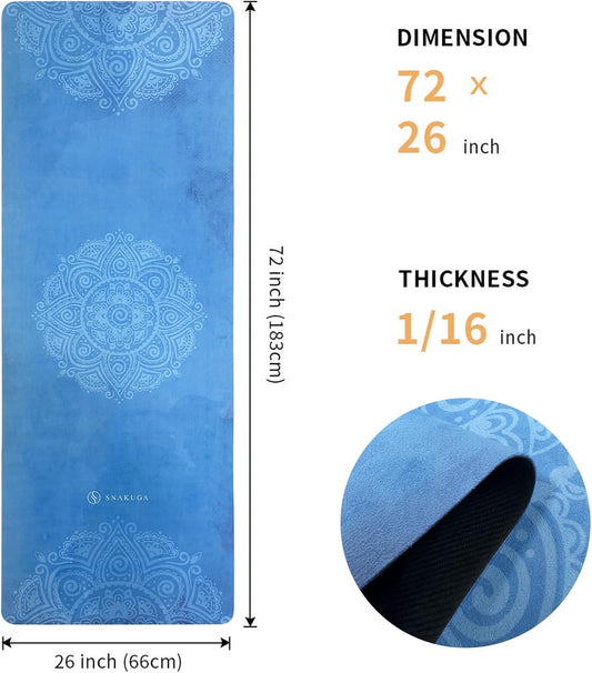 Travel Yoga Mat, Non Slip Exercise Suede Mat with Carry Bag, All-Purpose Fitness Mat with High Density Anti-Tear Surface for Women, Ideal for Pilates Workout (72'' x 24'' x 1.5mm Thick)