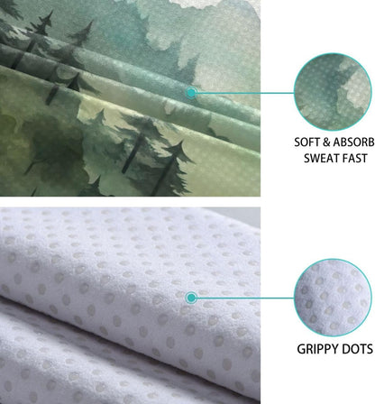 Yoga Mat Towel, Non-Slip Hot Yoga Towel, Sweat Absorbent and Non-Slip, Lightweight and Easy to Travel, Suitable for Hot Yoga, Pilates and Fitness, Watercolor Raccoon and Plant Pattern