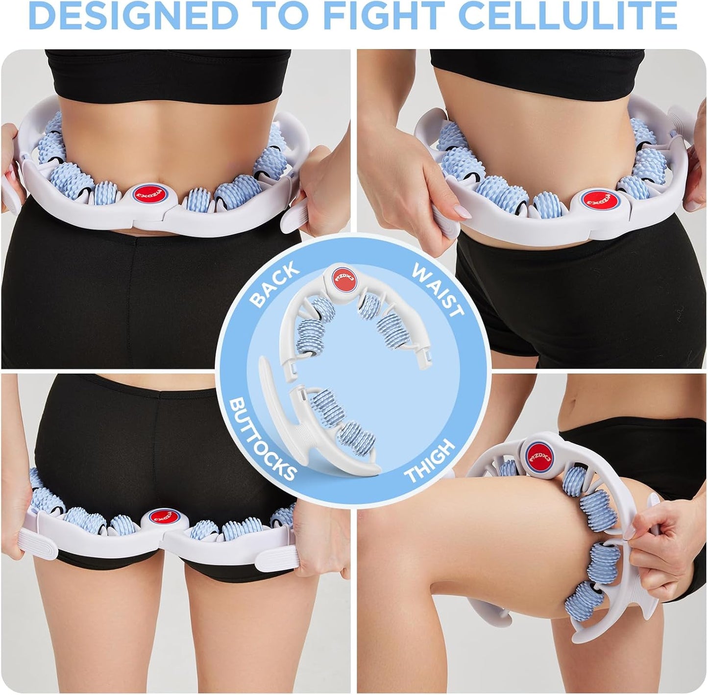 Cellulite Massage Tool, Anti-Cellulite Roller- Lymphatic Drainage Massager - Muscle Roller, Deep Fascia Massage, Dimpled Skin Removal, Legs/Thighs/Buttocks, Smooth Skin (14 Wheel - Blue)
