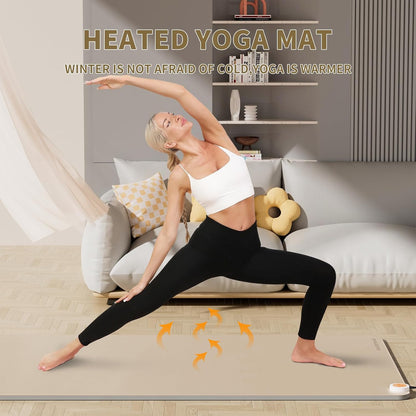 PAIDU Heating mat, Adjustable Temperature Heated Floor mat, Extra Large Anti Slip Electric Heating Yoga mat,Foot Warmer,Winter 120V Heated Rug Suitable for Yoga, Pilates,Exercise (Beige+Black)