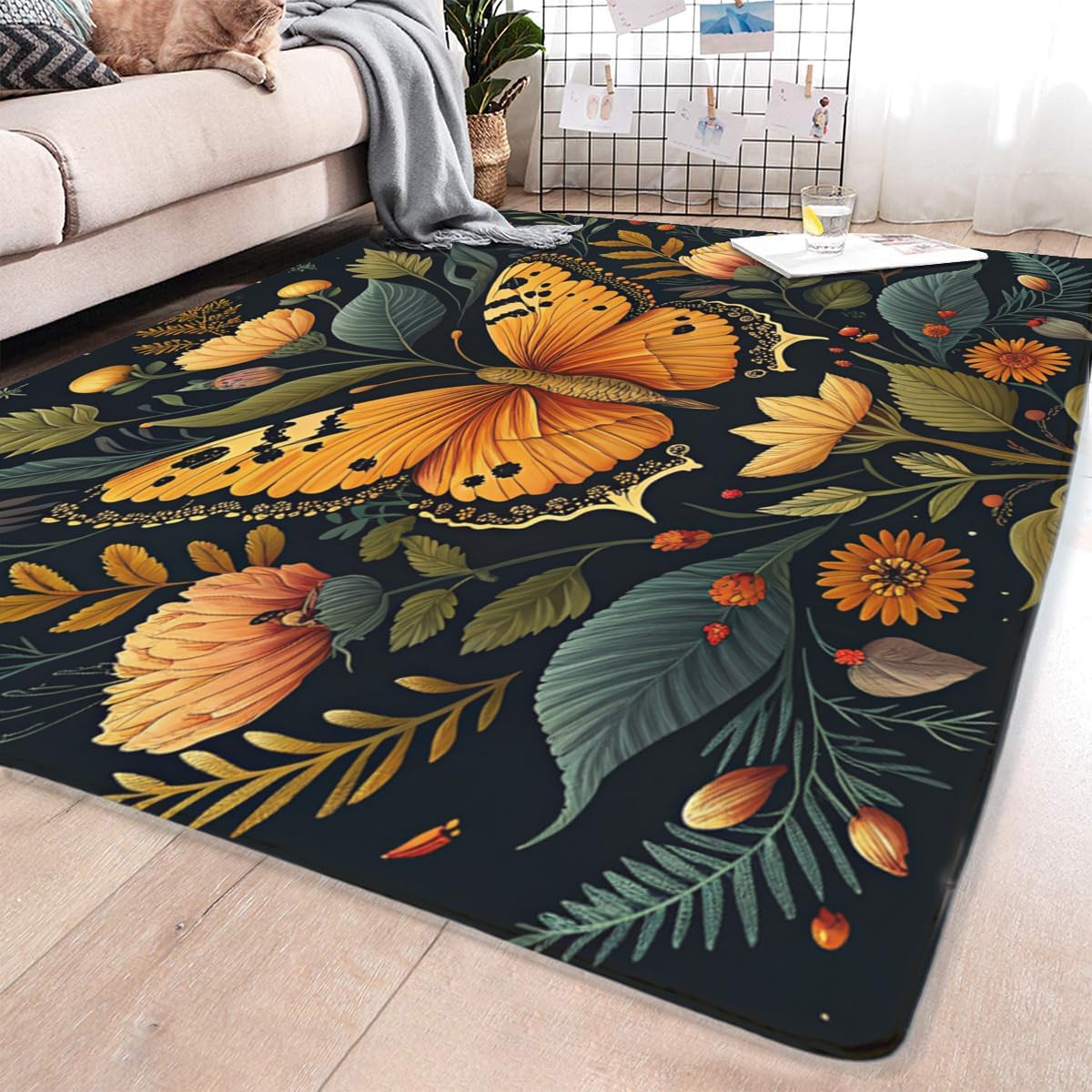 Butterfly Carpet Area Rug - Lovely Butterflies Printed Carpets for Kids Butterfly Theme Living Room Indoor Bedroom Decor Soft Polyester Yoga Mat 2'x3'