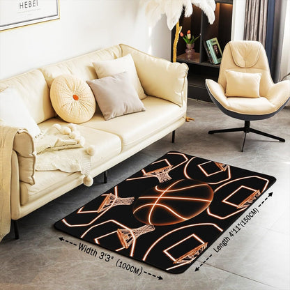 jejeloiu Basketball Living Room Rugs for Bedroom 5x7 Kids Gaming Sports Decor Carpet for Boys Girls Teens Ball Games Area Rug Soft Gift for Basketball Lover Grey and Black Room Decor