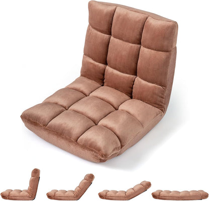 Giantex Folding Floor Chair with Back Support, 14 Adjustable Position, Padded Sleeper Bed, Couch Recliner, Gaming Floor Chairs for Adults, Meditation, Living Room (TAN)