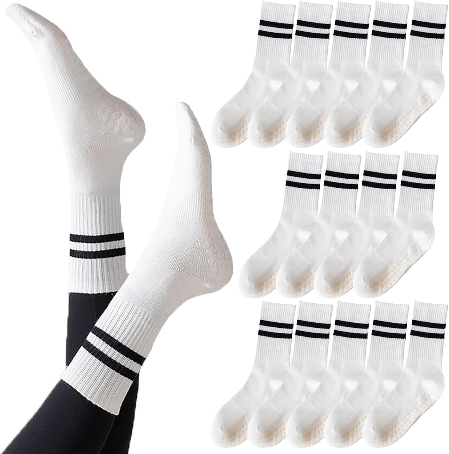 Tergy 8 Pairs Long Yoga Socks with Grip for Women Anti Skid Gripper Socks No Slip Socks for Pilates, Barre, Dance,Yoga
