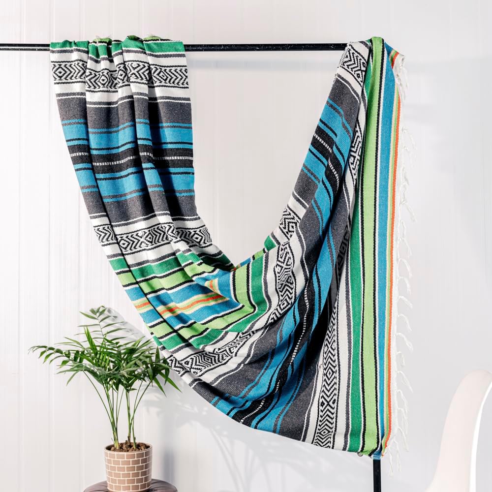 Airooglee 69" L x 51" W Large Mexican Blanket - Perfect as Yoga Outdoor Beach Serape Picnic Camping Woven Blanket, Boho Home Décor - Red