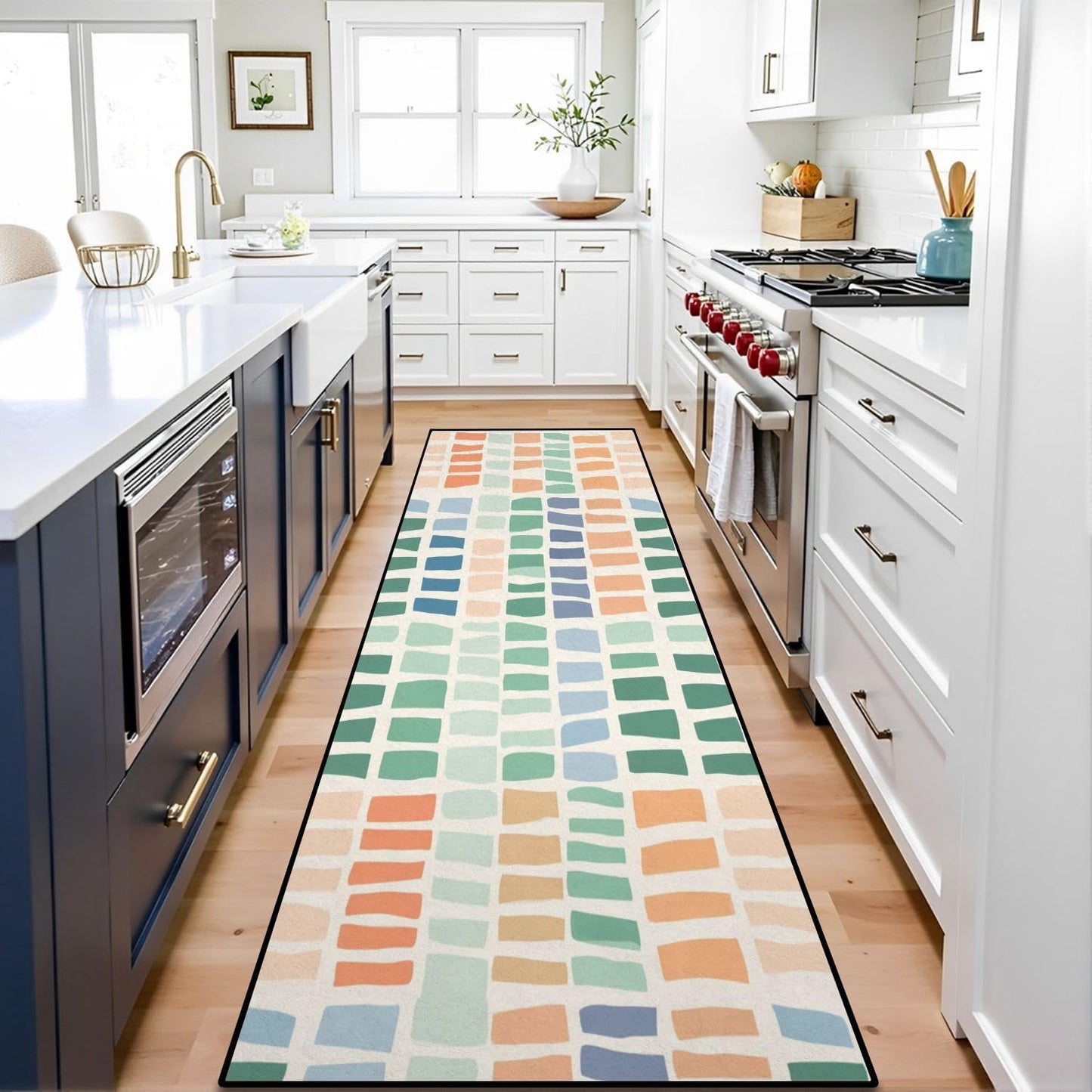 Runner Rug Washable 2x6 White Navy Blue Green Tartan Plaid Scottish Texture from Tartan Plaid Non-Slip Hallway Area Rug Indoor Outdoor Home Decor for Entryway Bathroom Kitchen Carpet Yoga Floor Mat