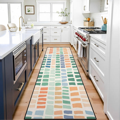 Runner Rug Washable 2x6 White Navy Blue Green Tartan Plaid Scottish Texture from Tartan Plaid Non-Slip Hallway Area Rug Indoor Outdoor Home Decor for Entryway Bathroom Kitchen Carpet Yoga Floor Mat