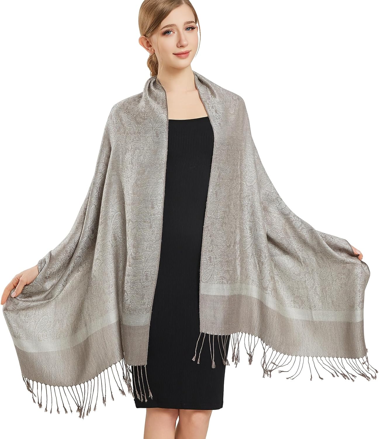 vimate Silky Paisley Pashmina Shawl Scarf-Women's Soft Double-side Jacquard Pashminas Wrap for Evening Dress Travel Shawl