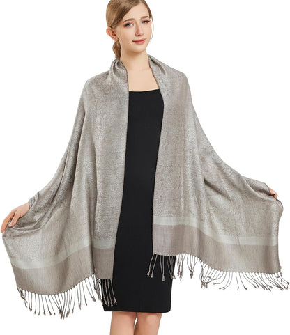 vimate Silky Paisley Pashmina Shawl Scarf-Women's Soft Double-side Jacquard Pashminas Wrap for Evening Dress Travel Shawl