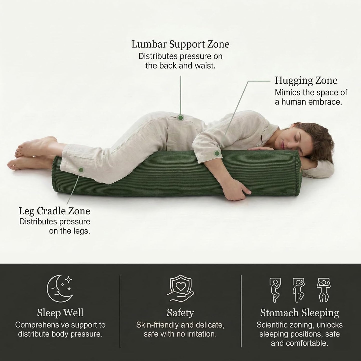 Corduroy Body Pillow, Round Bolster Cylinder Pillow for Adults, Soft Long Support Pillow for Bed & Sofa, Removable Washable Cover,59 x 7.87 Inches,Peacock Blue