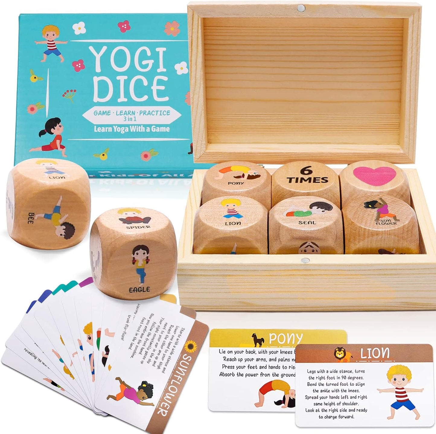 Garybank Yoga Dice in Wooden Gift Box with Practice Guide, 8 Workout Exercise Dice, Tons of Possible Combinations, Yoga Accessories Gifts for Beginners Women, Mindfulness Meditation Gifts,Fitness Dice