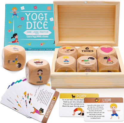 Garybank Yoga Dice in Wooden Gift Box with Practice Guide, 8 Workout Exercise Dice, Tons of Possible Combinations, Yoga Accessories Gifts for Beginners Women, Mindfulness Meditation Gifts,Fitness Dice