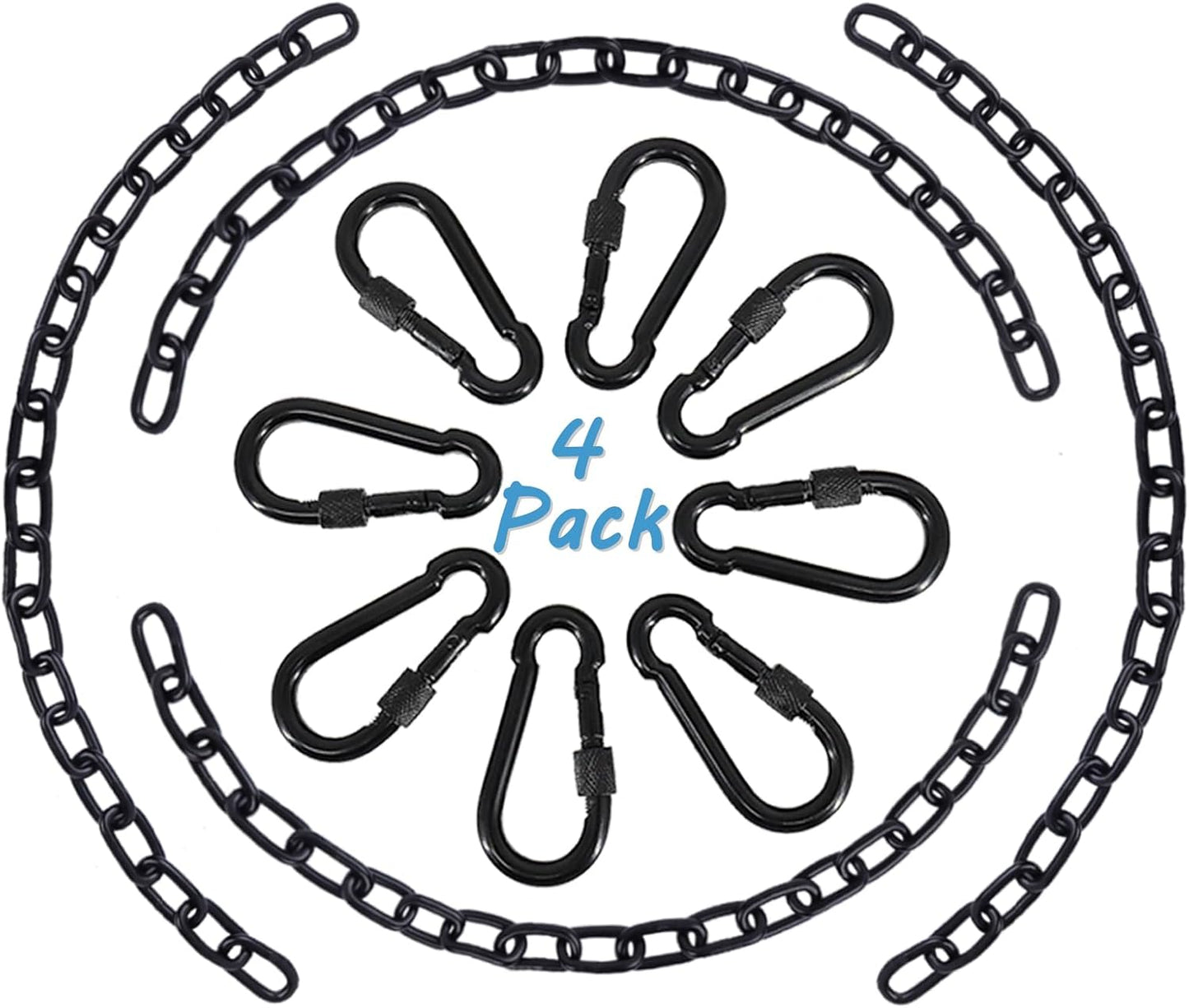 2 Pack 44in Hanging Swing Chain with 4 Carabiners, 660LB Capacity Hanging Kits Heavy Duty Hanging Chair Hardware for Hammock Swing Hanging Chair Punching Bags Sandbag Indoor Outdoor Yoga Gym (Black)