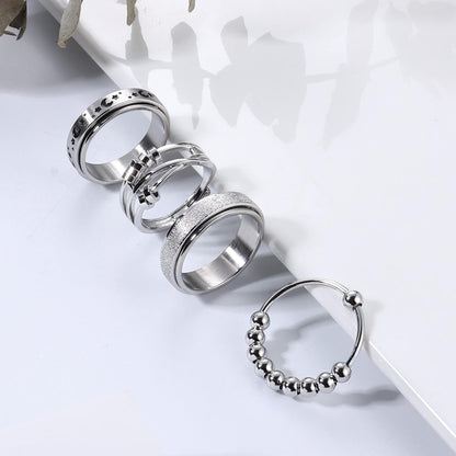 FUNRUN JEWELRY Stainless Steel Fidget Anxiety Ring for Women Men Fidget Spinner Rings Moon Star Celtic Stress Relieving Spinning Ring Wedding Band Rings Set,4-6Pcs