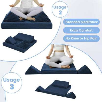 Meditation Cushion Set, Meditation Pillow for Sitting on Floor, Large Yoga Pillow with Knee Support, Washable Zafu Meditation Mat, 3 Shapes Floor Pillow for Adults, Dark Grey