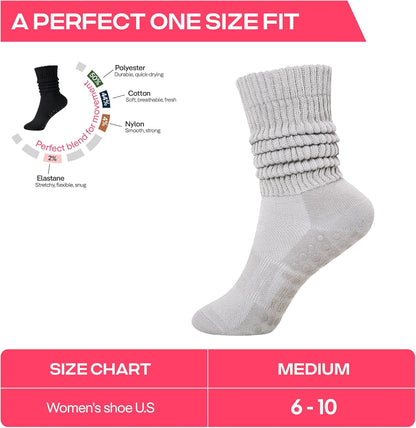 COOLMATE Pilates Socks with Grips for Women, Yoga Socks, Crew Non Slip Women for Barre, Pilates Gifts for Women - Colors A