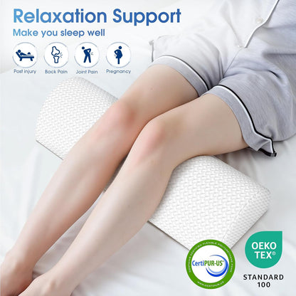 TranquilRelax Knee Pillow for Back Sleeping Memory Foam Half Moon Bolster Pillow for Legs, Under Knee Support, Ankle & Foot Comfort Orthopedic Pillow for Side Sleepers (Grey, 20.4" x 8" x 4.9")