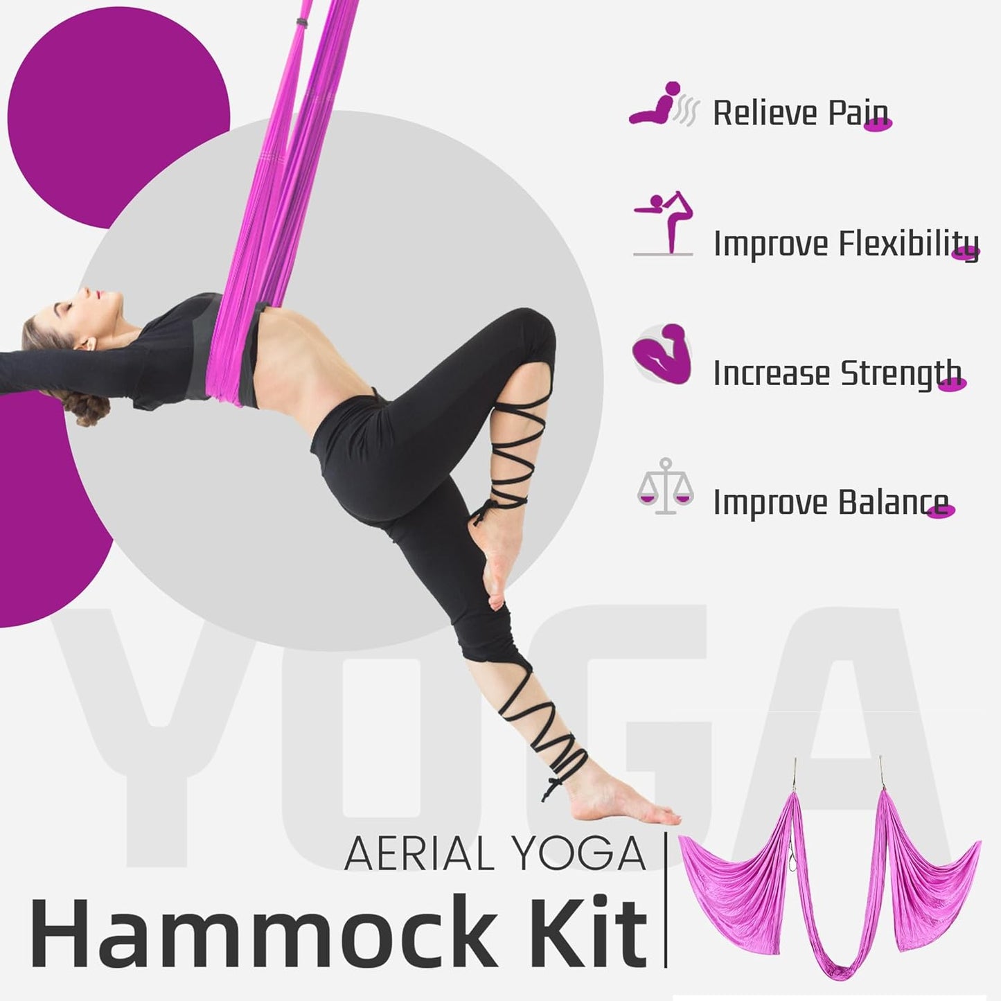 HECASA Aerial Silks Yoga Swing Set, Aerial Yoga Hammock w/Daisy Chain for Home, Inversion Exercises, Strength Training and Starter Kit