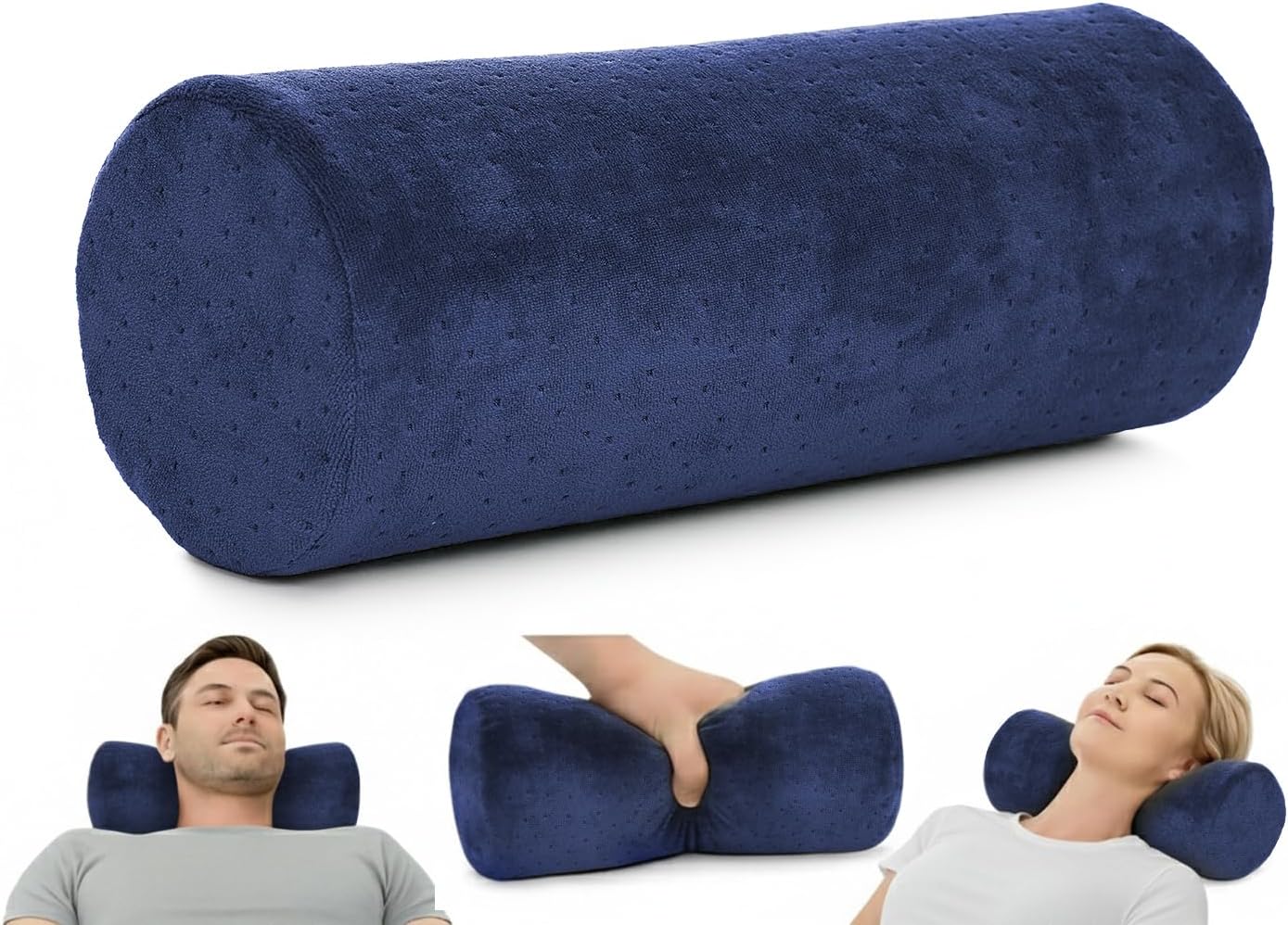 AllSett Health Round Cervical Roll Cylinder Bolster Pillow with Removable Washable Cover, Ergonomically Designed for Head, Neck, Back, and Legs, Grey | 13" X 5"