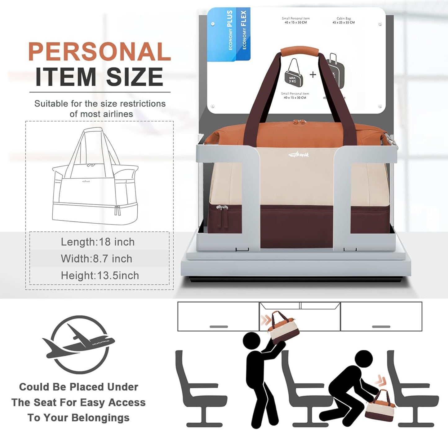 ETRONIK Gym Bag for Women, Personal Item Travel Bag with Shoes Compartment, Weekender Overnight Duffel Bag with Wet Pocket, Carry On Bag for Women, Travel, Gym, Weekend (Beige)